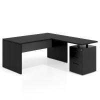 Mesa de Oficina con cajones Work Plus fondo 80, frontales de metal estructura bocamina - 140x180, Bocamina/Gris tormenta