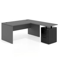 Mesa de Oficina con cajones Work Plus fondo 80, frontales de metal diseño monocolor - GRIS TORMENTA, 180x180