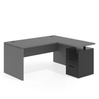 Mesa de Oficina con cajones Work Plus fondo 80, ala corta, frontales de metal diseño monocolor - GRIS TORMENTA, 180x150