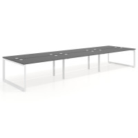 Mesa oficina multipuesto bench Delta triple, fondo 142cm, estructura blanca - GRIS TORMENTA, 420x142