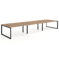 Mesa oficina multipuesto bench Delta triple, fondo 142cm, estructura negra - NATURALE, 360x142