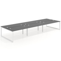 Mesa oficina multipuesto bench Delta triple, fondo 166cm estructura blanca - GRIS TORMENTA, 420x166