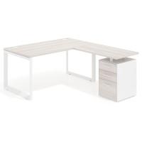 Mesa de escritorio en L con cajones Delta, estructura blanca, ala pedestal melamina - CALIFORNIA, 140x180