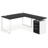 Mesa de escritorio en L con cajones Delta, estructura blanca, ala pedestal melamina