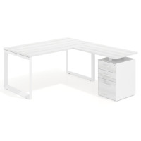 Mesa de escritorio en L con cajones Delta, estructura blanca, ala pedestal melamina - ALBO, 180x180