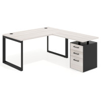 Mesa de escritorio en L con cajones Delta, estructura negra, ala pedestal melamina - CALIFORNIA, 140x180