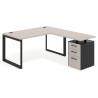 Mesa de escritorio en L con cajones Delta, estructura negra, ala pedestal melamina