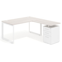 Mesa de escritorio en L con cajones Delta, estructura blanca, ala pedestal metal - CALIFORNIA, 140x180