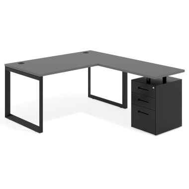 Mesa de escritorio en L, ala pedestal frontales metal