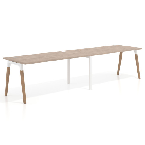 Mesa de oficina en continuidad Arki doble, patas de madera, fondo 80cm - 200x80