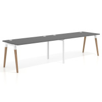 Mesa de oficina en continuidad Arki doble, patas de madera, fondo 80cm - GRIS TORMENTA, 280x80