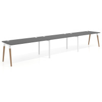 Mesa de oficina en continuidad Arki triple, patas de madera, fondo 80cm - GRIS TORMENTA, 240x80