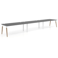 Mesa de oficina en continuidad Arki triple, patas de madera, fondo 100cm - GRIS TORMENTA, 420x140