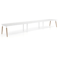 Mesa de oficina en continuidad Arki triple, patas de madera, fondo 100cm - ALBO, 420x140