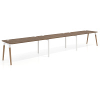 Mesa de oficina en continuidad Arki triple con bordes redondeados, fondo 80cm - NOCE SABI, 360x80