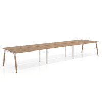 Mesa de oficina multipuesto Arki triple, fondo 126 cm, patas de madera - NATURALE, 480x126