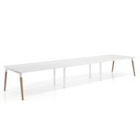 Mesa de oficina multipuesto Arki triple, fondo 126 cm, patas de madera - ALBO, 420x126