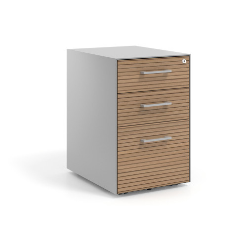 Cajonera de oficina Strong 2 cajones + archivo estructura aluminio frontales melamina - RAYADO NATURAL