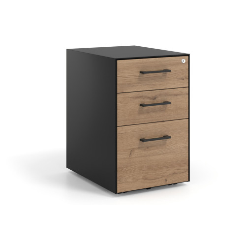 Cajonera de oficina Strong 2 cajones + archivo estructura negra frontales melamina - NATURALE
