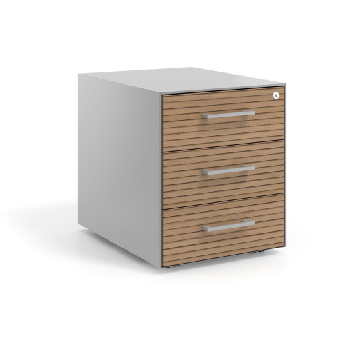 Cajonera de oficina Strong 3 cajones estructura aluminio frontales melamina - RAYADO NATURAL