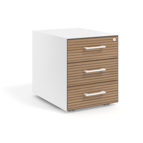 Cajonera de oficina Strong 3 cajones estructura blanca frontales melamina - RAYADO NATURAL