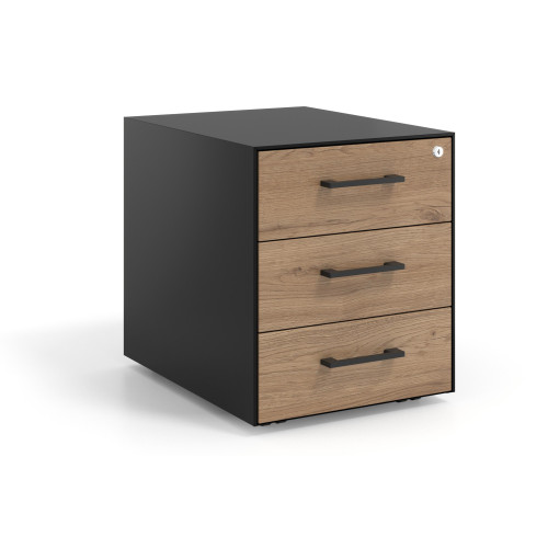 Cajonera de oficina Strong 3 cajones estructura negra frontales melamina - NATURALE