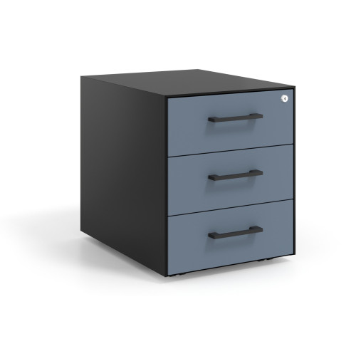 Cajonera de oficina Strong 3 cajones estructura negra frontales melamina - AZUL TALCO