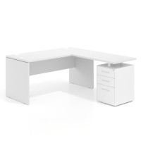 Mesa de escritorio con cajones Work fondo 68, frontales metal, estructura monocolor - BLANCO MATE, 140x168