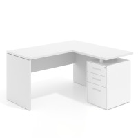 Mesa de escritorio con cajones Work fondo 60, frontales metal, estructura monocolor - BLANCO MATE, 140X160