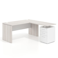 Mesa de escritorio con cajones Work fondo 68, frontales metal, estructura bicolor - California/Blanco mate, 140x168