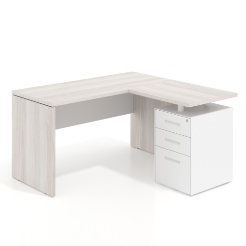 Mesa de escritorio con cajones Work fondo 60, frontales metal, estructura bicolor - California/Blanco mate, 140X160