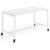 Mesa de trabajo expositor con ruedas Kube, estructura blanca - ALBO, 140X80