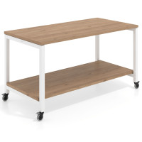 Mesa de trabajo expositor con ruedas Kube, con 2 niveles, estructura blanca - NATURALE, 160X80