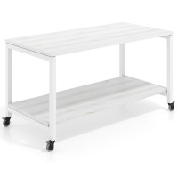 Mesa de trabajo expositor con ruedas Kube, con 2 niveles, estructura blanca - ALBO, 140X80
