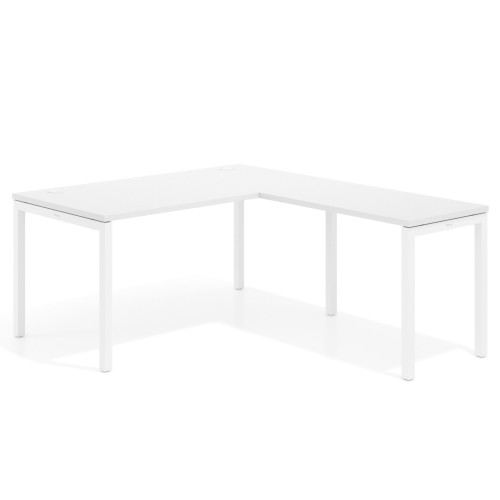 Mesa de oficina en L Kube fondo 80cm con ala, estructura blanca - 140x180