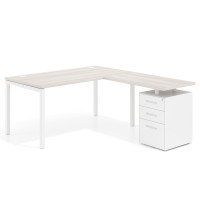 Mesa de oficina en L con cajones Kube fondo 80, frontales metal, estructura blanca - CALIFORNIA, 140x180