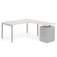 Mesa de oficina en L con cajones Kube fondo 80, frontales metal, estructura aluminio - CALIFORNIA, 140x180