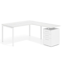 Mesa de oficina en L con cajones Kube fondo 80, frontales metal, estructura blanca - ALBO, 180x180