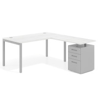Mesa de oficina en L con cajones Kube fondo 80, frontales metal, estructura aluminio - ALBO, 180x180