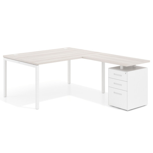 Mesa de dirección en L con cajones Kube, fondo 100, frontales metal, estructura blanca - 140x200