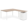 Mesa de dirección en L con cajones Kube, fondo 100, frontales metal, estructura blanca