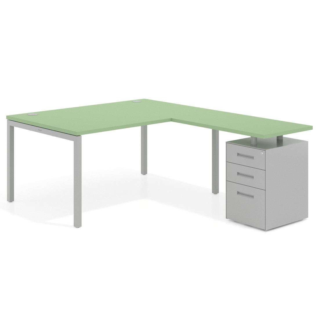 Mesa de dirección en L con cajones Kube, fondo 100, frontales metal, estructura aluminio