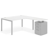 Mesa de dirección en L con cajones Kube, fondo 100, frontales metal, estructura aluminio - ALBO, 200x200