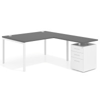 Mesa de dirección en L con cajones Kube, fondo 100, frontales metal, estructura blanca - GRIS TORMENTA, 200x200