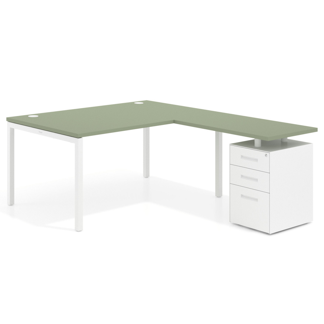 Mesa de dirección en L con cajones Kube, fondo 100, frontales metal, estructura blanca