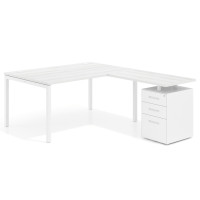 Mesa de dirección en L con cajones Kube, fondo 100, frontales metal, estructura blanca - ALBO, 200x200
