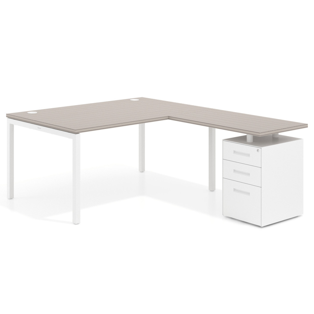 Mesa de dirección en L con cajones Kube, fondo 100, frontales metal, estructura blanca