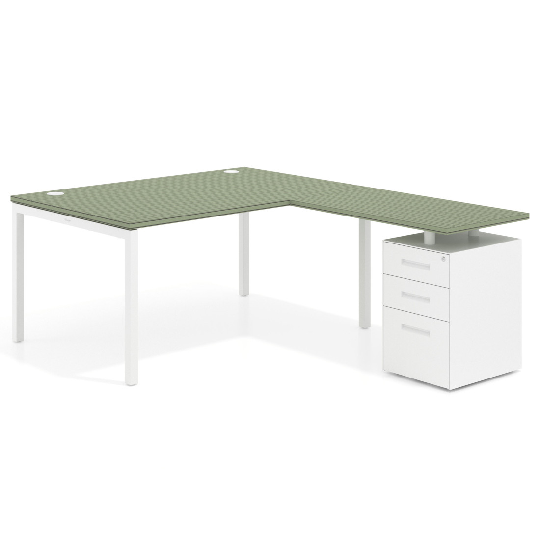 Mesa de dirección en L con cajones Kube, fondo 100, frontales metal, estructura blanca