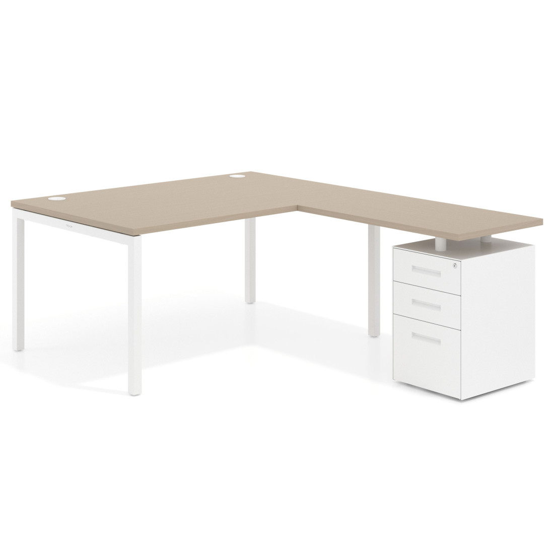 Mesa de dirección en L con cajones Kube, fondo 100, frontales metal, estructura blanca