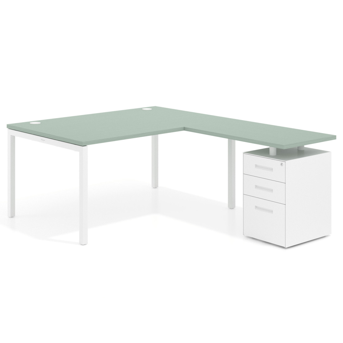 Mesa de dirección en L con cajones Kube, fondo 100, frontales metal, estructura blanca